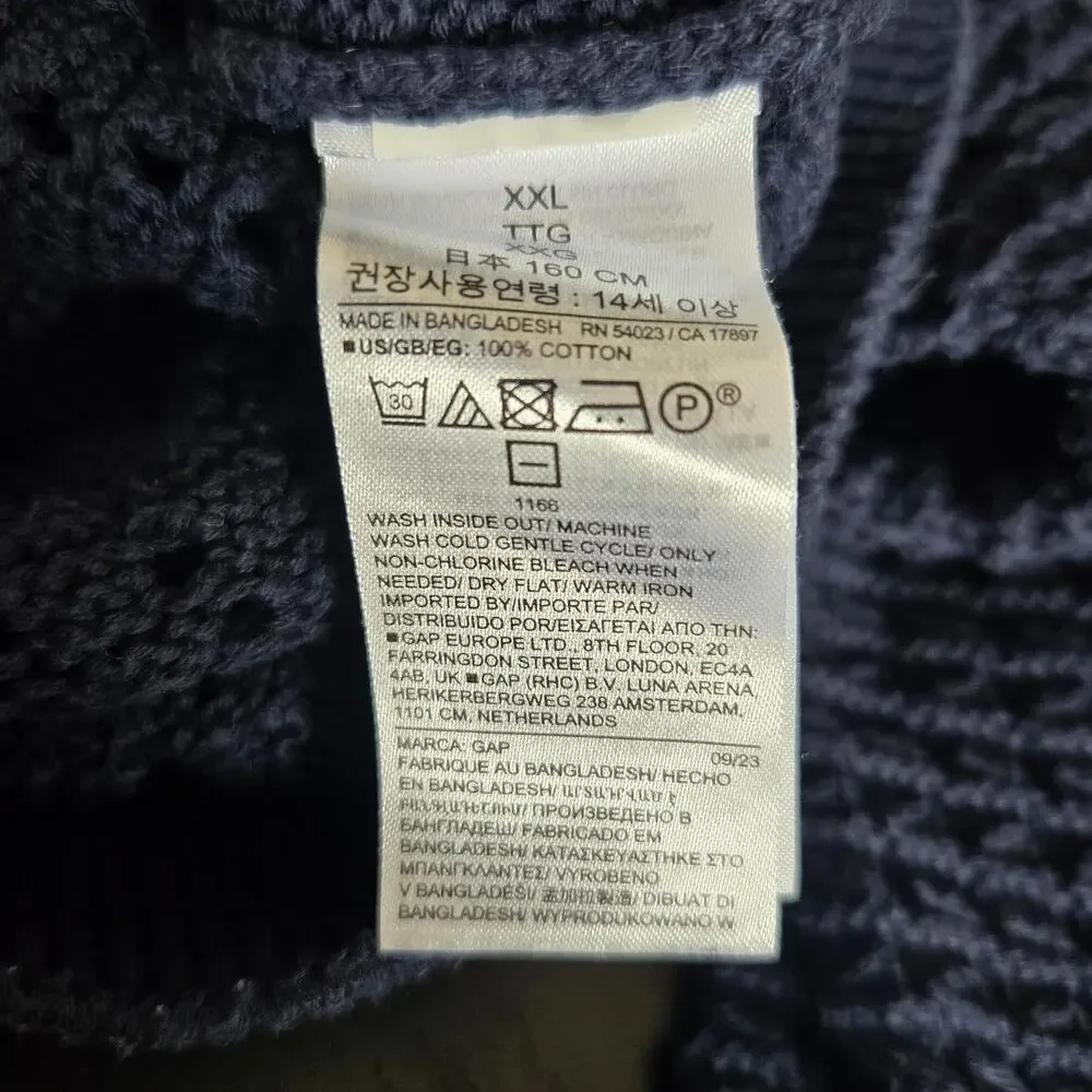 Gap Kids Girls Open Knit Sweater Ruffle Shoulders Navy Cotton XXL